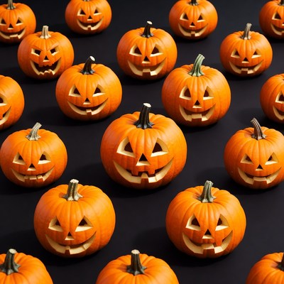 Jack-o'-lantern pumpkins on black background