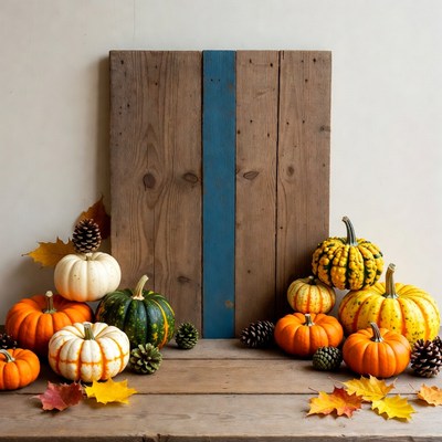 Fall Pumpkins on Rustic Wood Background