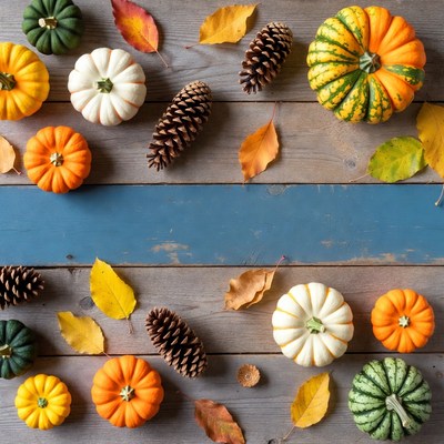 Fall Pumpkins Pinecones Autumn Leaves