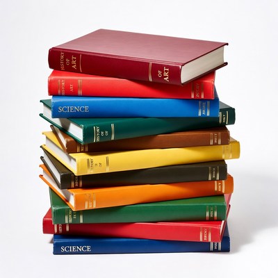 Stack of Colorful Books on White Background