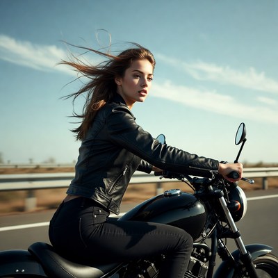 Woman riding motorcycle on highway