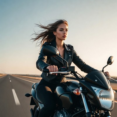 Woman riding motorcycle on highway