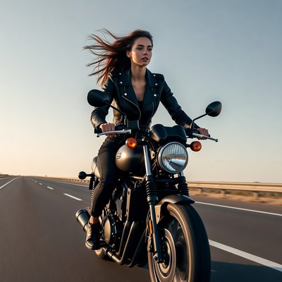 Woman riding motorcycle on highway