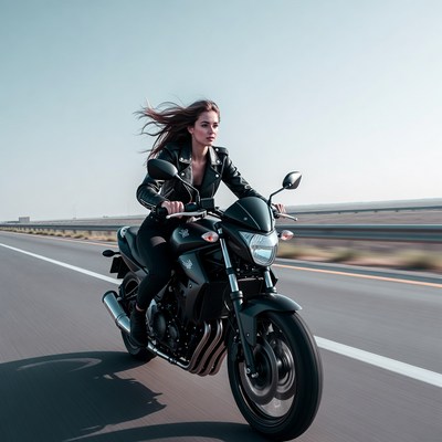 Woman riding black motorcycle