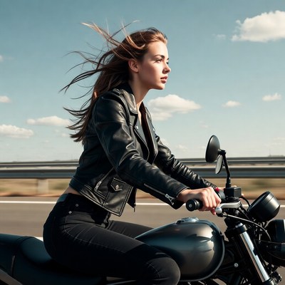 Woman riding motorcycle on highway
