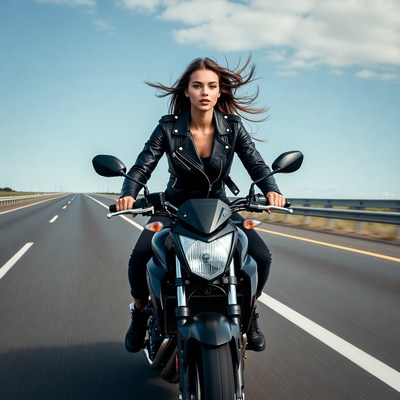 Woman riding motorcycle on highway