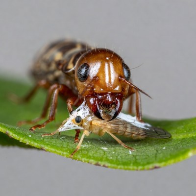 Ant Eating Aphid on Leaf