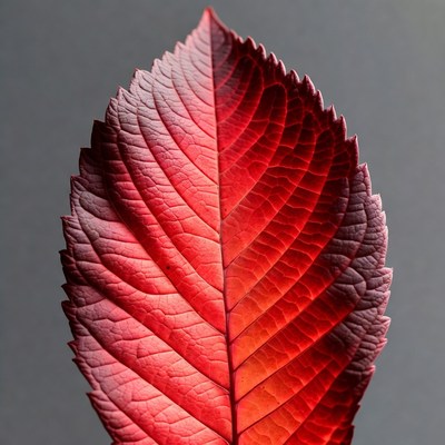 Red Autumn Leaf on Gray Background