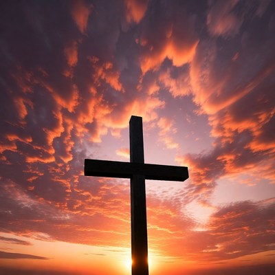 Cross Silhouette Against Sunset Sky