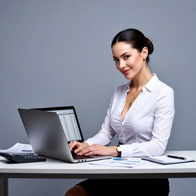 Woman working on laptop at desk