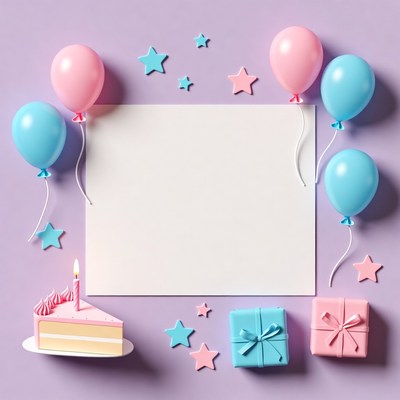 Pink Birthday Cake Blank Sign Balloons