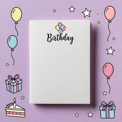 Birthday Card with Balloons and Cake