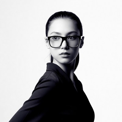 Asian woman in glasses profile view