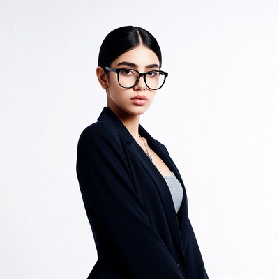 Asian woman in glasses and blazer