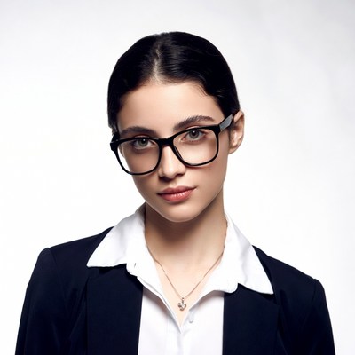 Young woman in glasses and blazer