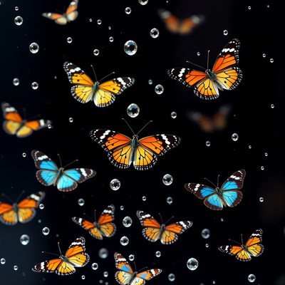 Colorful Butterflies with Water Droplets