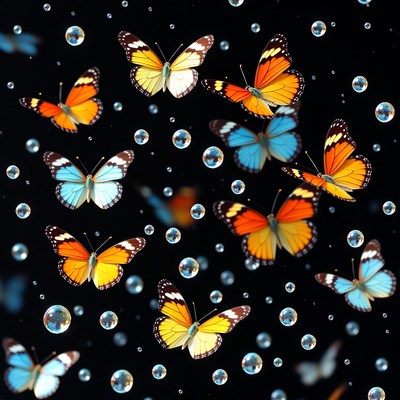 Colorful Butterflies with Water Droplets