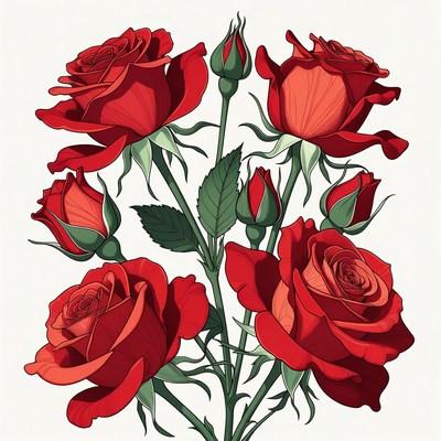 Bouquet of Red Roses Illustration