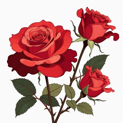 Red Roses Illustration with Leaves