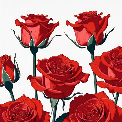 Red Roses Illustration on White Background