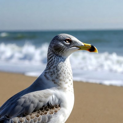 Seagull on beach by ocean