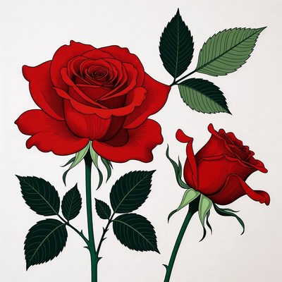 Red Roses with Leaves Illustration