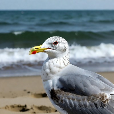 Seagull on beach by ocean