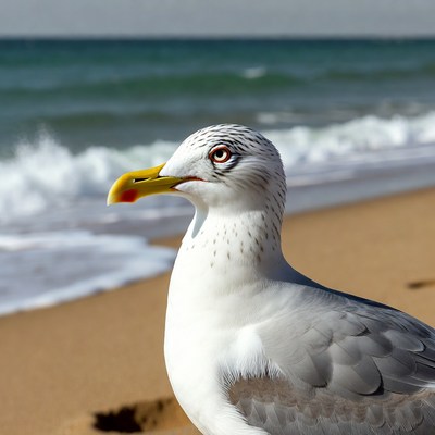 Seagull on beach by ocean