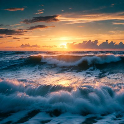 Ocean Waves at Sunset