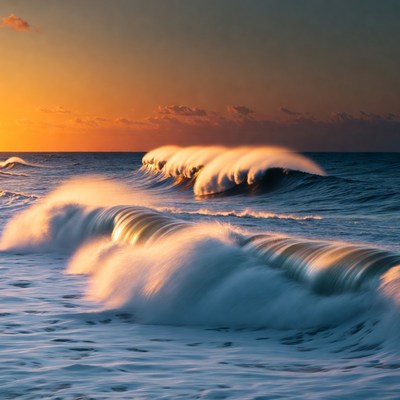 Ocean Waves Crashing at Sunset