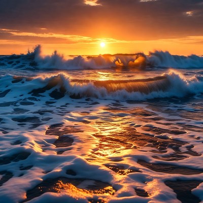 Ocean Waves at Sunset