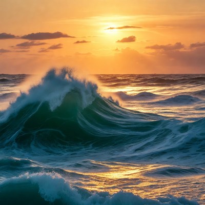 Ocean Waves at Sunset