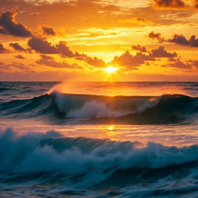 Ocean Waves at Sunset