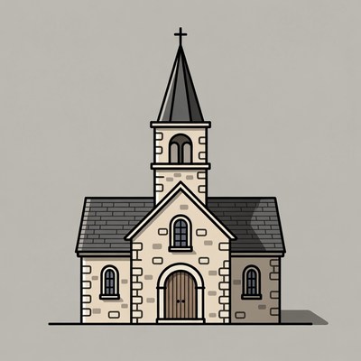 Stone Church with Steeple Illustration
