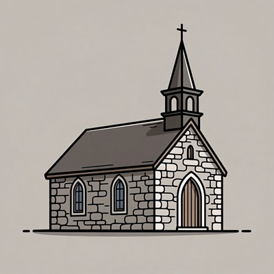 Stone Church with Steeple Illustration