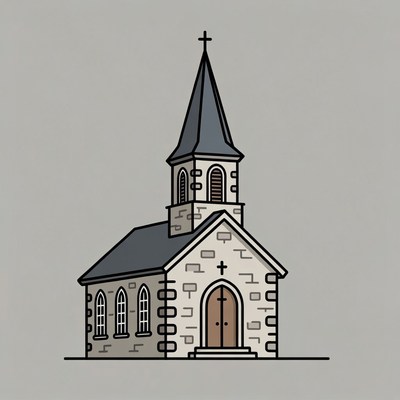 Stone Church with Steeple Illustration