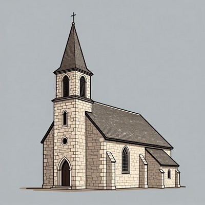 Stone Church with Steeple Illustration