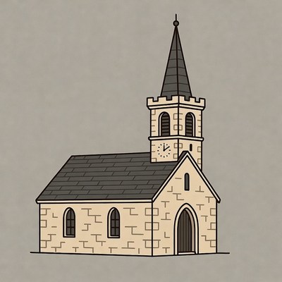Cartoon Church with Clock Tower