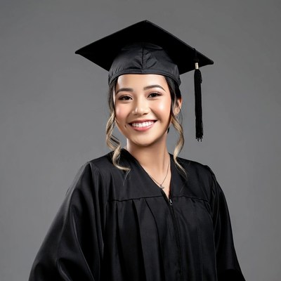 Asian woman in graduation gown