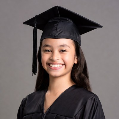 Asian girl in graduation cap and gown