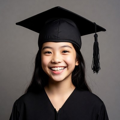 Asian girl in graduation cap and gown