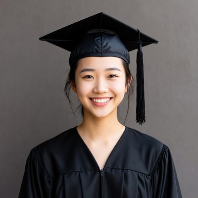 Asian woman in graduation gown