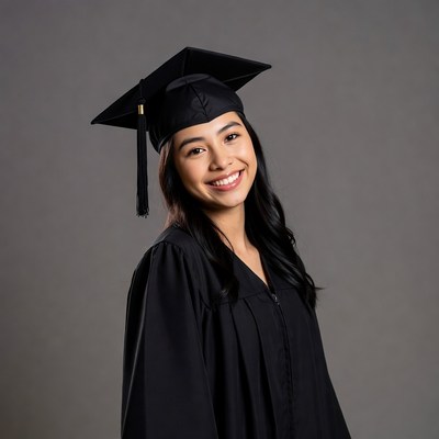 Asian woman in graduation gown