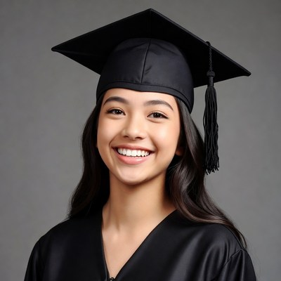 Asian girl smiling in graduation gown