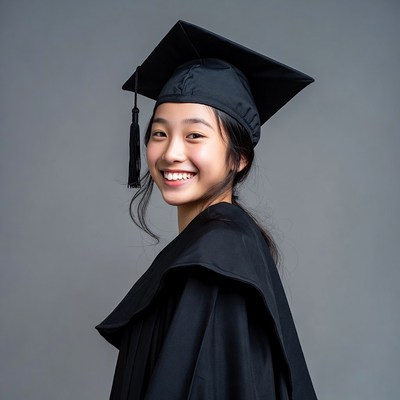 Asian girl in graduation gown