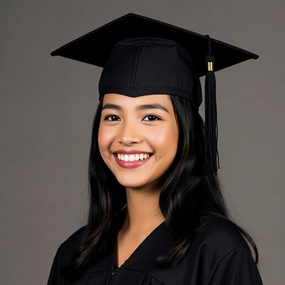 Asian woman in graduation gown