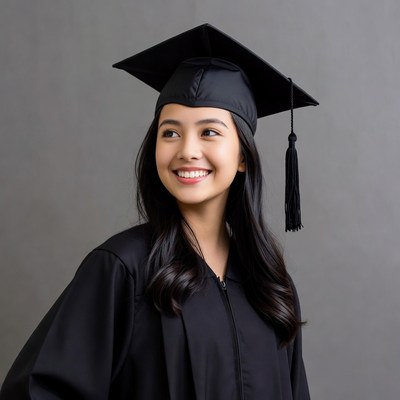 Asian woman in graduation gown