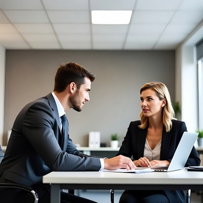 Businessman and woman discussing documents