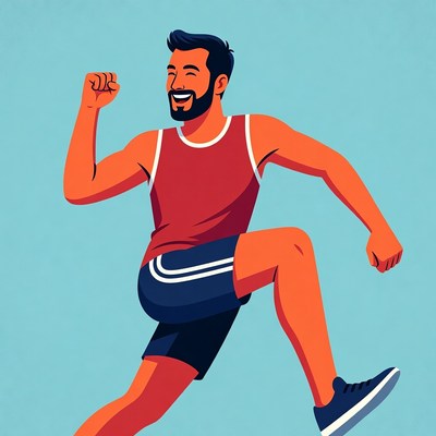 Man running victoriously in tank top