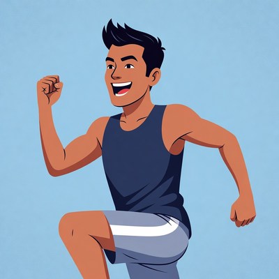 Asian man running illustration